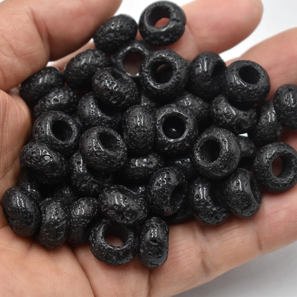 Großhandel 50 Stück/Los Modische Naturstein-Vulkanperlen in Runder Form mit Großem Loch für Armbandherstellung, Kostenloser Versand – Detail 2