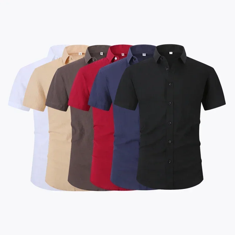

Anti-Wrinkle Stretch Slim Elasticity Fit Male Dress Business Basic Casual Short Sleeved Men Social Formal Shirt USA SIZE S-2XL