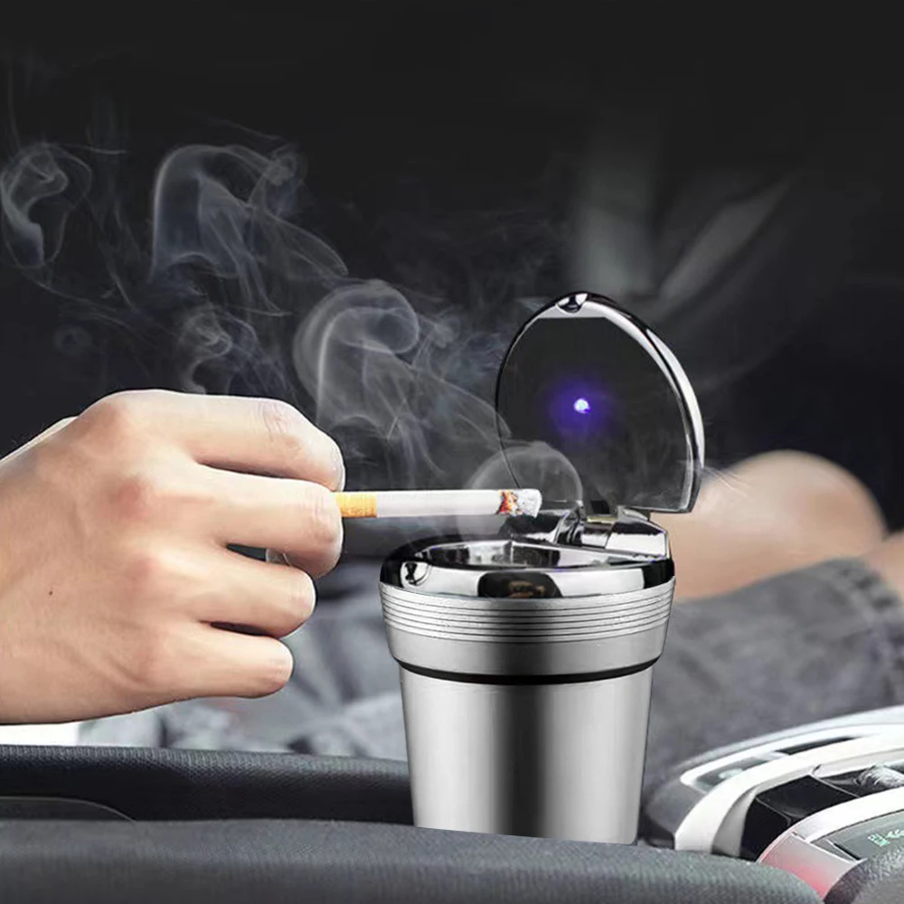 Car Ashtray with LED Light Cigarette Smoke Remover Car Ashtray ersonality Covered Car Inside The Car multi-function Car Supplie