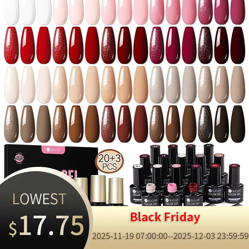 

UR SUGAR 23Pcs Red Nude Series Gel Nail Polish Set with Base Top Coat Long-Lasting Autumn Matte Soak Off UV Gel Nail ManicureKit