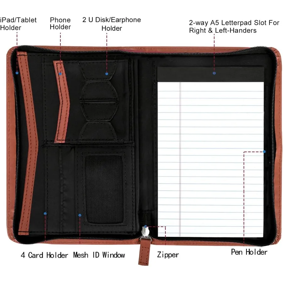 منظم محفظة صغيرة مقاس A5 محفظة أعمال بسحاب جونيور بادفوليو مجلد مجلد للنساء والرجال 5 × 8 لوحة كتابة Ilud