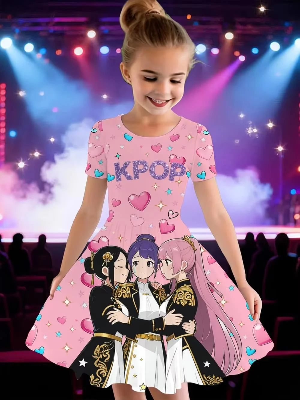 Dress for Girls Kpop Cartoon Graphic Funny Gift for Fan Harajuku Girl Clothes Summer Tops Short Sleeve Dress Children's Clothing