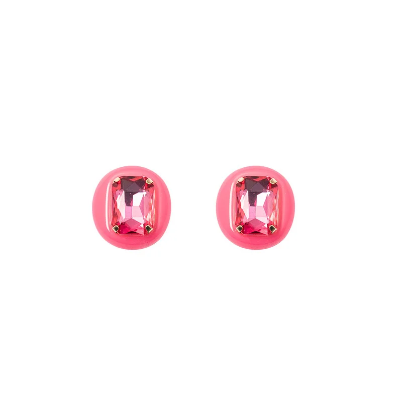 KF Colorful Rhinestone Stud Earrings Retro Candy Color Sparkling 5A Zircon Geometric Oval Earrings for Women Jewelry