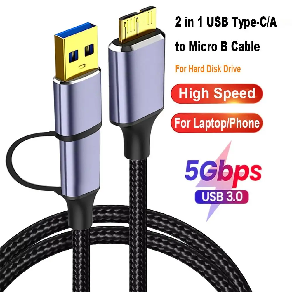 

5Gbps 2 in 1 Type-C to Micro B Cable External Hard Drive Disk Laptop USB 3.0 HDD Cord Durable Computer for Samsung S5/Note 3