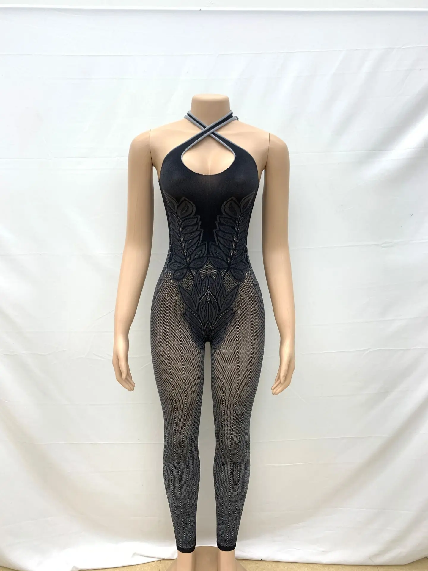 women see through lace jumpsuits sexy club outfit summer clothes 2024 solid hollow out halter jumpsuit one pieces