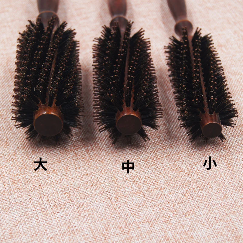 3 Sizes Anti Static Wood Boar Bristle Hair Round Brush Hairdresser Styling Tools Teasing Brush for Hair Curly Comb Hair Brush