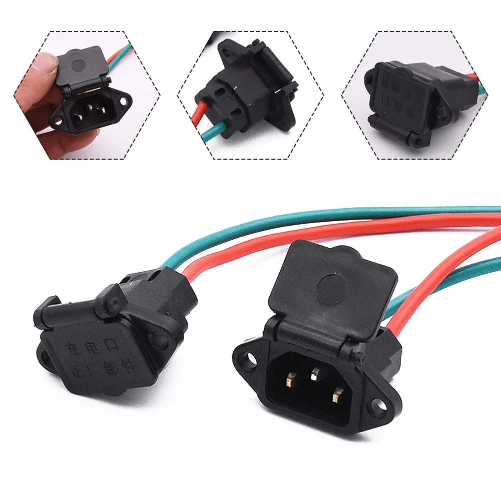 Enchufe de carga para Scooter Eléctrico, Conector de Cable de bicicleta eléctrica, enchufe de Cable de tres orificios con cubierta de Cable