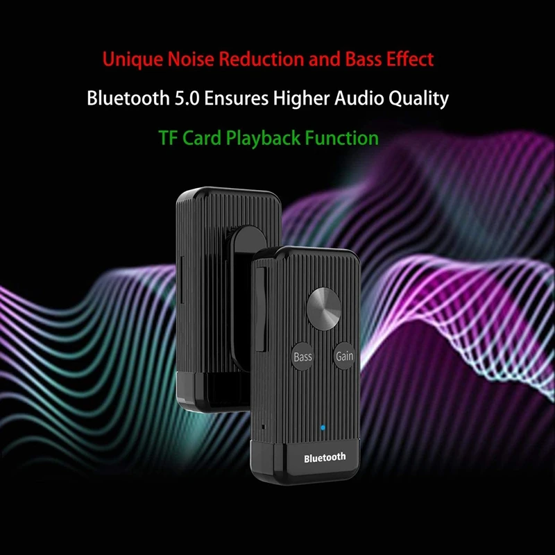 Receptor Bluetooth do carro com microfone embutido, cancelamento de ruído e modo de graves, chamadas mãos-livres, 5.0