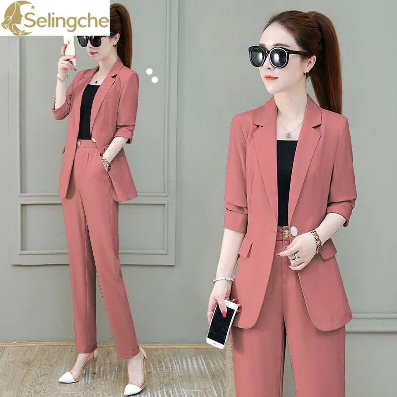 2024 Summer New Unlined Thin Jacket Blazer Wide Leg Pants Two-piece Set Elegant Women's Office Casual Set Business Suit