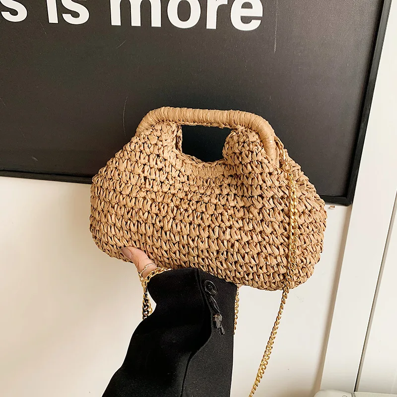 

Summer Woven Shell Clip Bags for Women Straw Shoulder Bag Bohemian Knitting Beach Bag Chains Crossbody Bags Handbags Pouch NEW