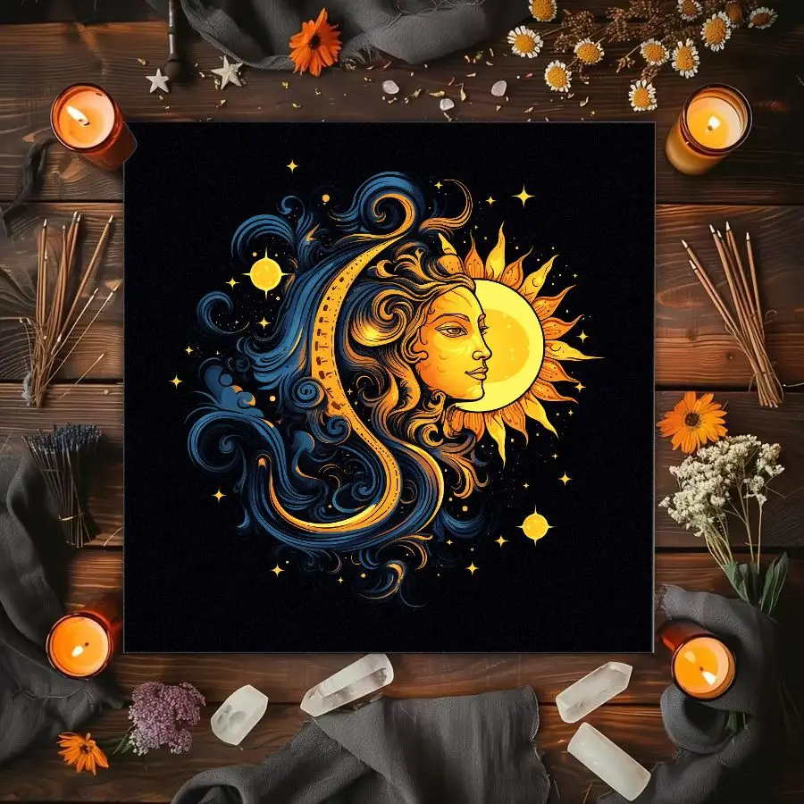 50/75/110/137cm Black Gold Skull Floral Tablecloth Gothic Vintage Ceremony Cloth Meditation Halloween Bohemian Home Decoration