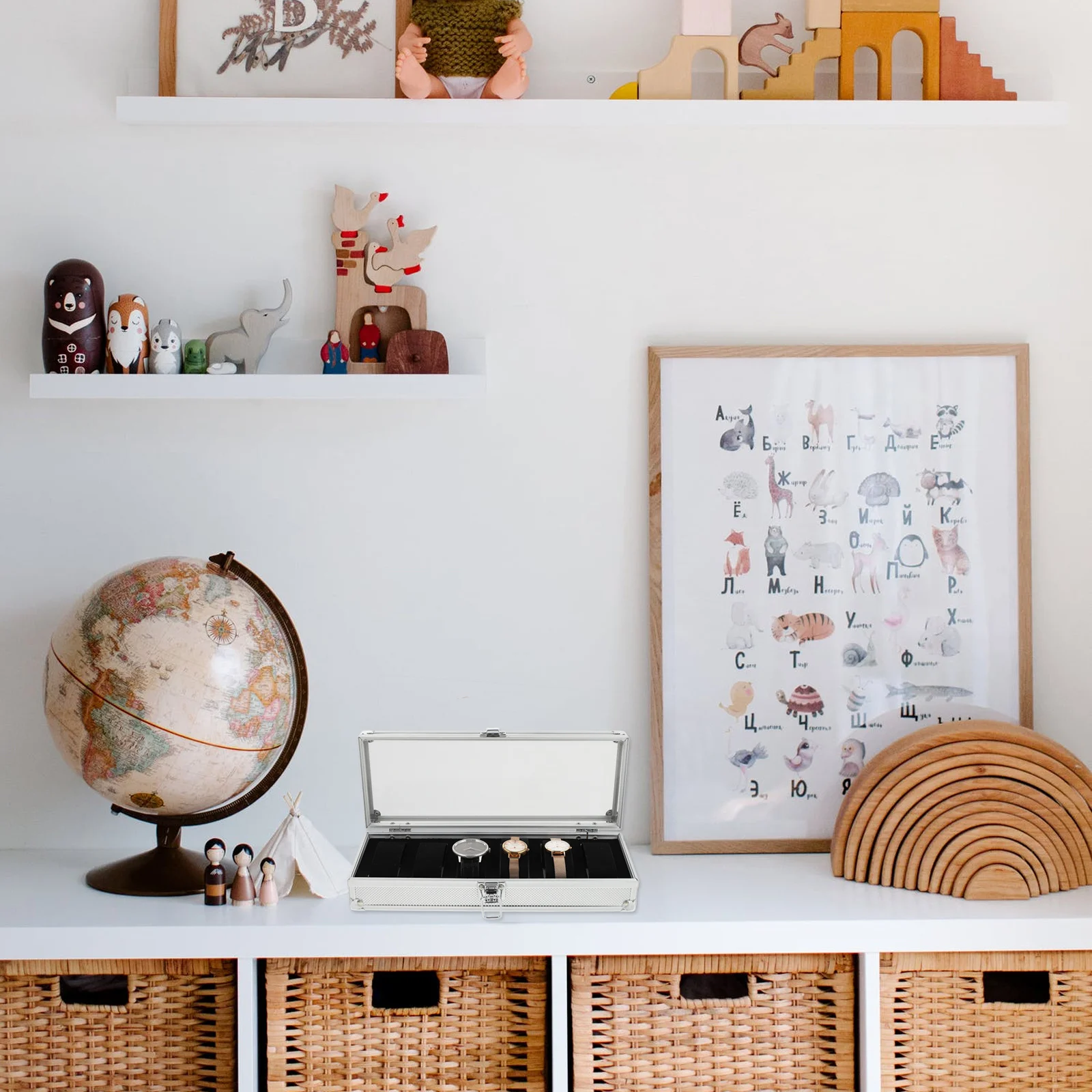 1Pcs Aluminium Watch Storage Box 5 Watches Transparent Window Lock Design Jewelry Organizer Silver Watch Box Jewelry Organizer