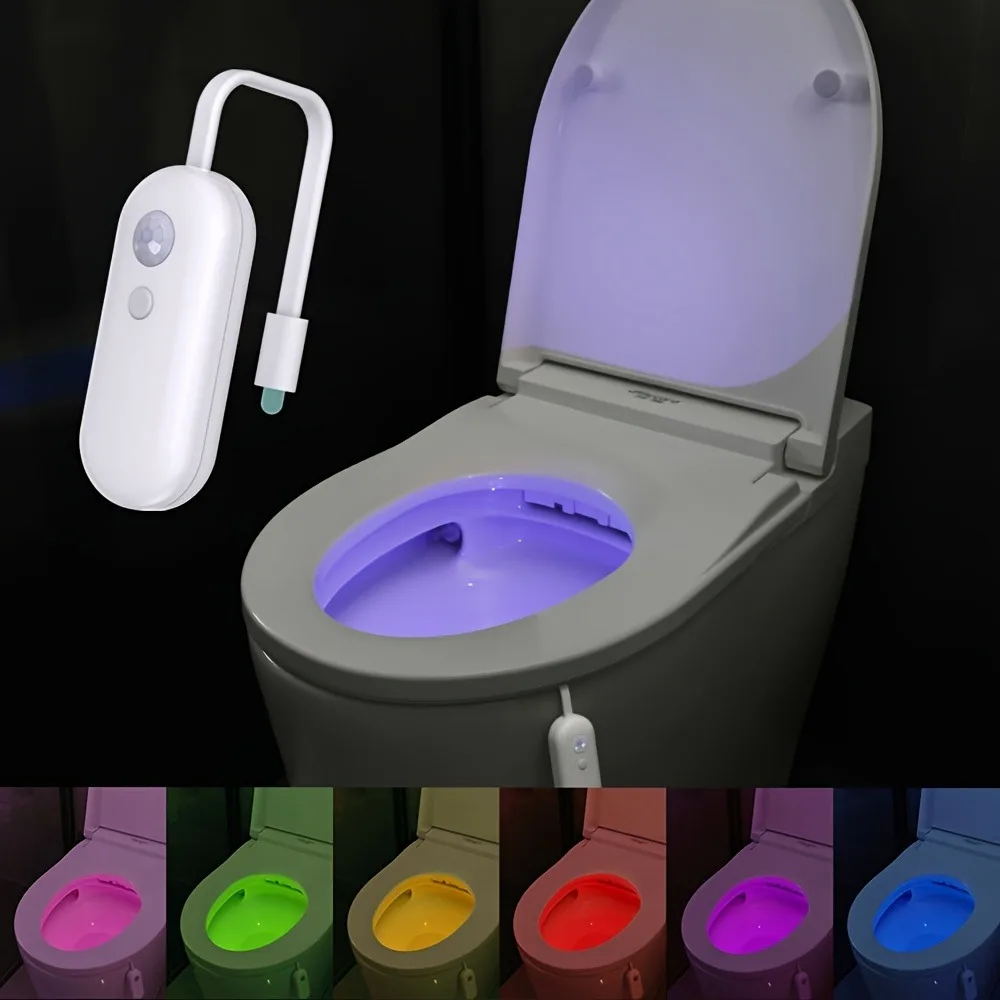 1-Pack Toilet Night Lights with Motion Sensor - 8 Color Changing LED Bathroom Light, IP65 Auto On/Off for Toilet Seat - 500mAh R