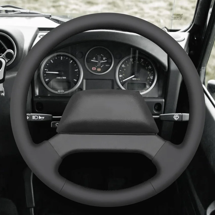 Black Faux Leather Car Steering Wheel Cover for Land Rover Defender 2000-2019