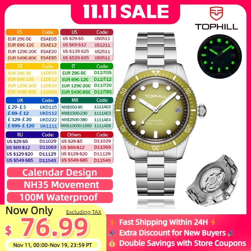 

TOPHILL Mechanical watch Men's Watches Business Watches NH35 Automatic Movement watch Dive watch men
