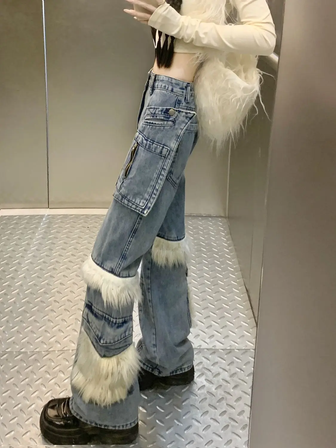 Women Y2k Vintage Streetwear Harajuku Low Rise Denim Flare Pants 2025 Autumn Winter 2000s American Retro Trousers Cargo Jeans