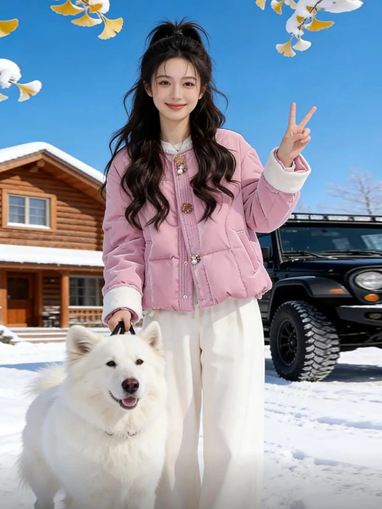 

Стильная утепленная женская хлопковая куртка с круглым вырезом, зимняя теплая повседневная модная куртка в корейском стиле свободного кроя