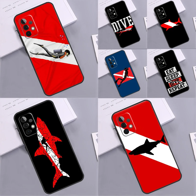 Dive Scuba Diver Shark custodia per bandiera subacquea per Samsung Galaxy A34 A12 A13 A14 A24 A54 A53 A33 A23 A52 A32 A22 A71 A51 Funda