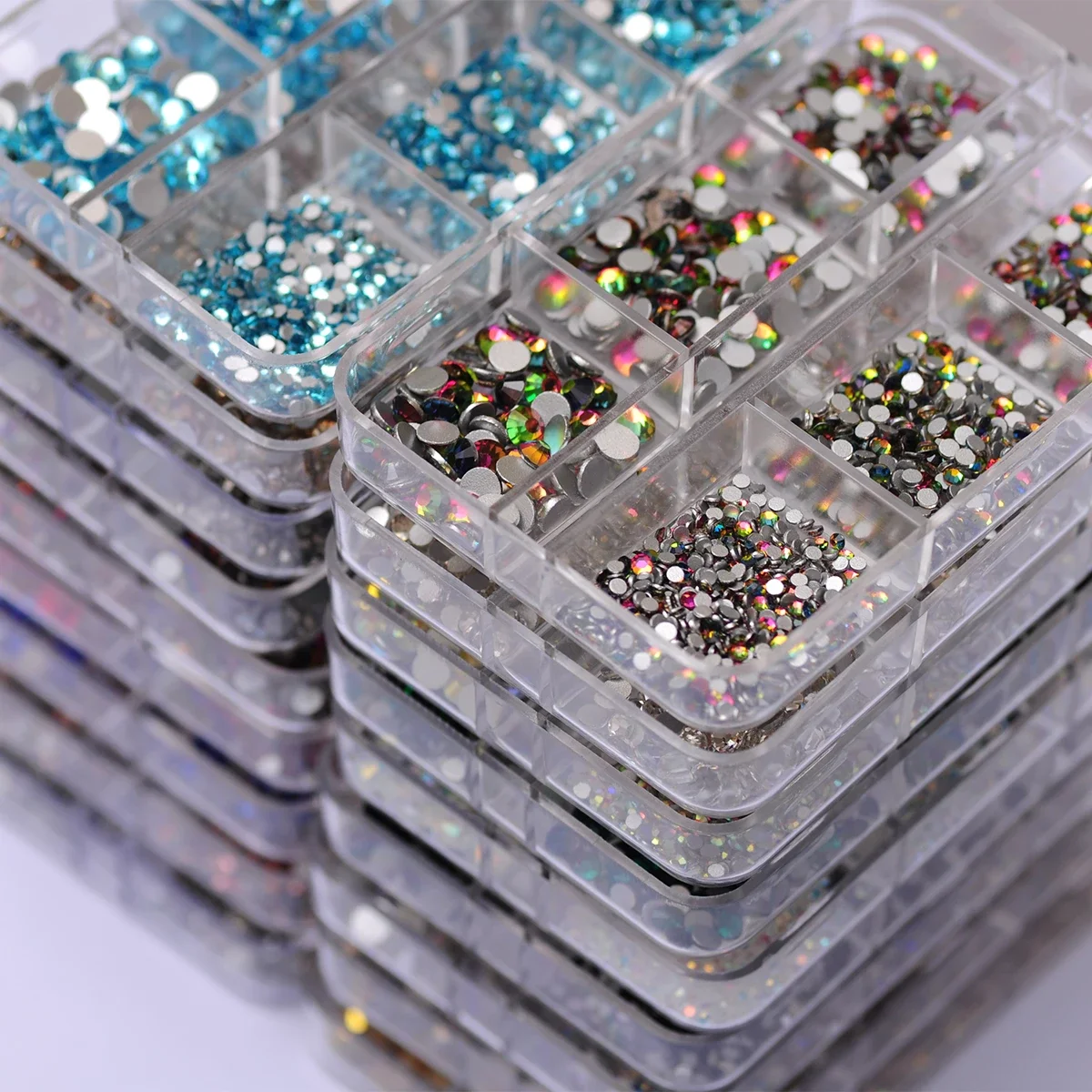 6Girds Box SS4-SS16 Colorful Non Hotfix Rhinestones Flatback Glue On Ornament Decorations Glass Crystals Nail Art Adhesive Stone