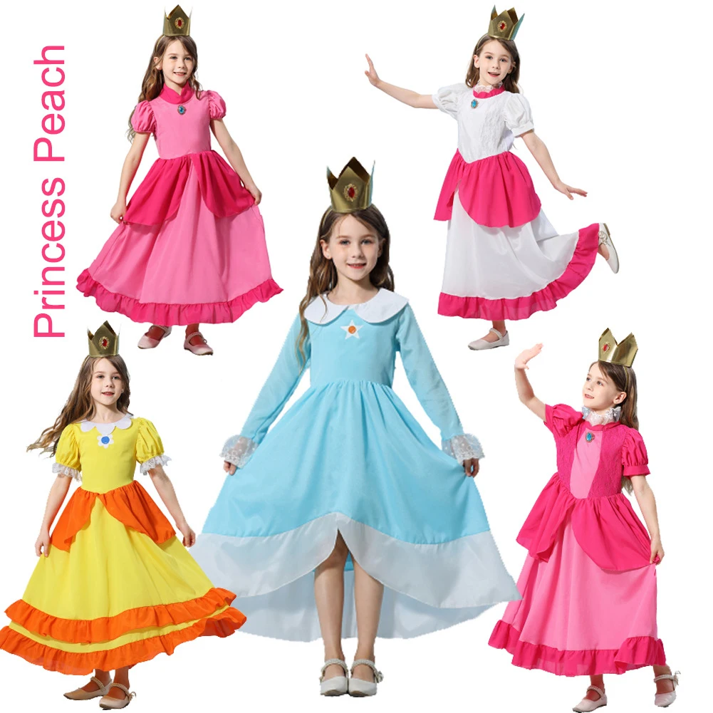 Game Peach Marios Princess Cosplay Costume Halloween Carnival Party Pink Dress Birthday Stage Girls Sweet Fancy Brigittes Outfit