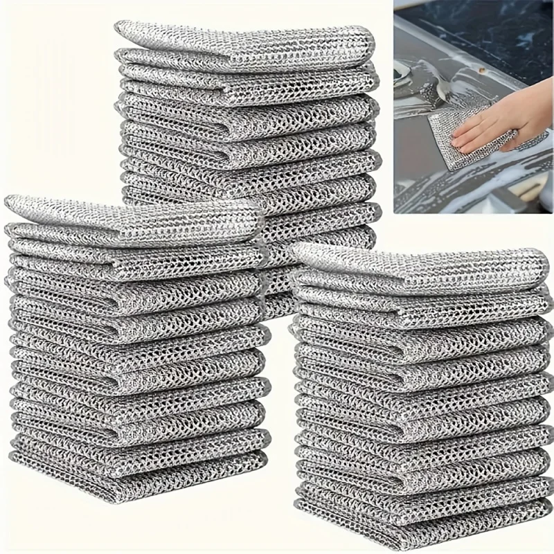 30pcs Magic wire washing pad - double layer, reusable, non-stick strong rust removal and scratch resistance