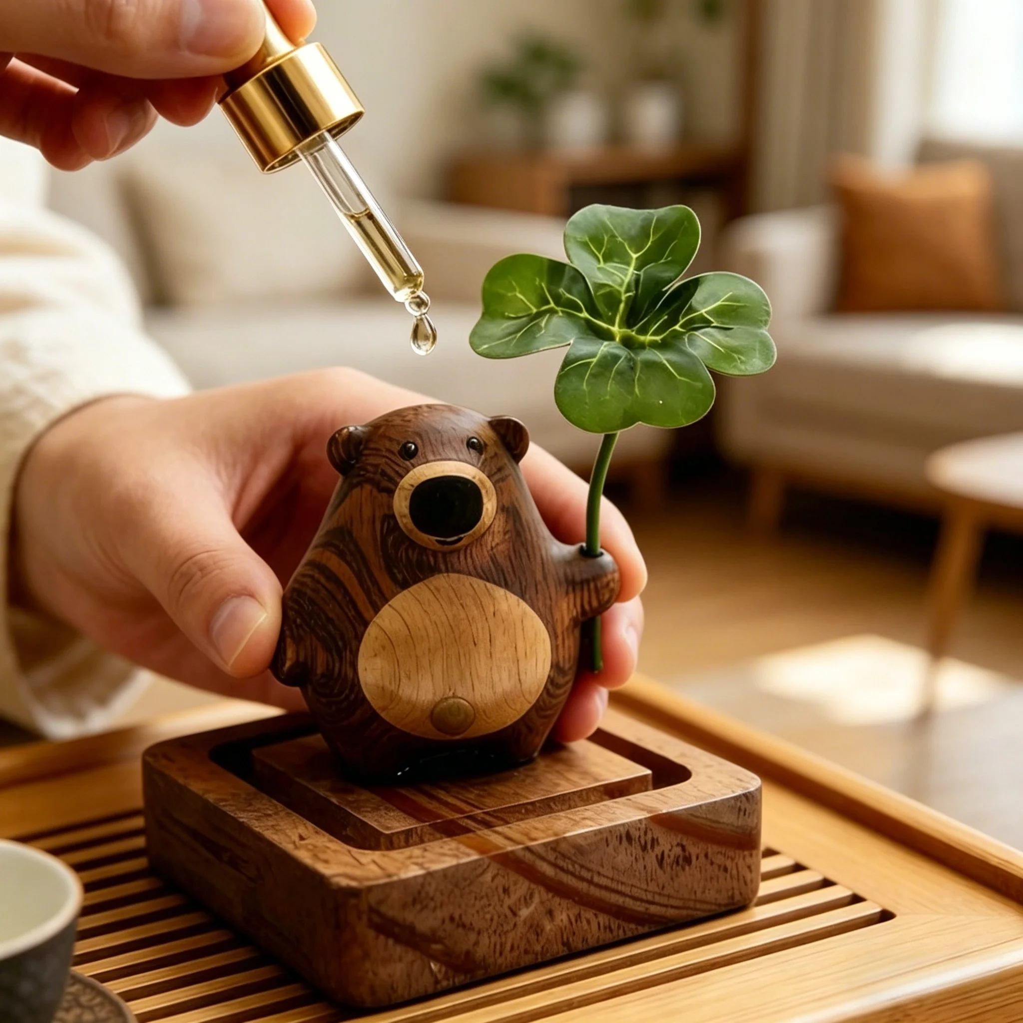 Difusor de Aroma Urso Fofo em Madeira, Ornamento Criativo para Óleos Essenciais, Decoração para Carro, Casa, Quarto, Mesa de Chá, Aromaterapia de Nicho