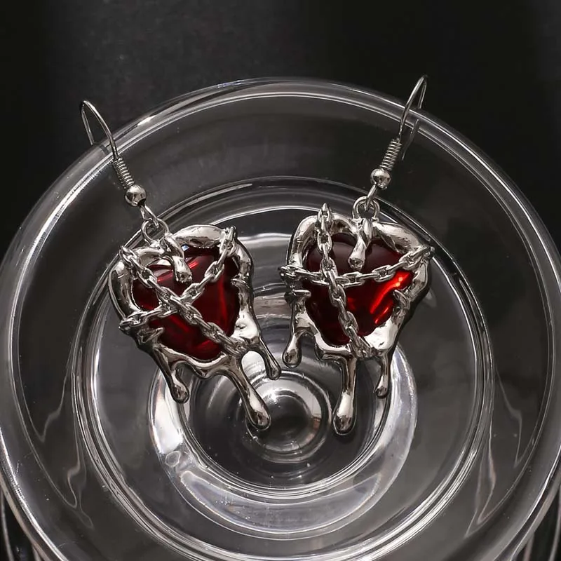 Gothic Punk Red Crystal Heart Pendant Earrings For Women ashion Creative Lava Heart-Shaped Earrings Aesthetic Y2K Jewelry