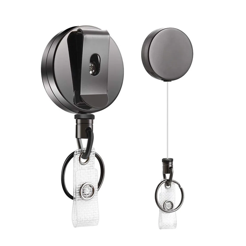 Luxus qualität grau einziehbare Zug abzeichen Rolle Zink legierung Metall ID Lanyard Namensschild Karte Rückstoß gürtel Schlüssel ring Ketten clips