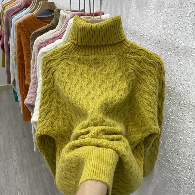 2023 New High Neck Twist Sweaters Women's Clothing Autumn Winter Retro Lazy Loose Knitted Pullovers Female Tops  jp602