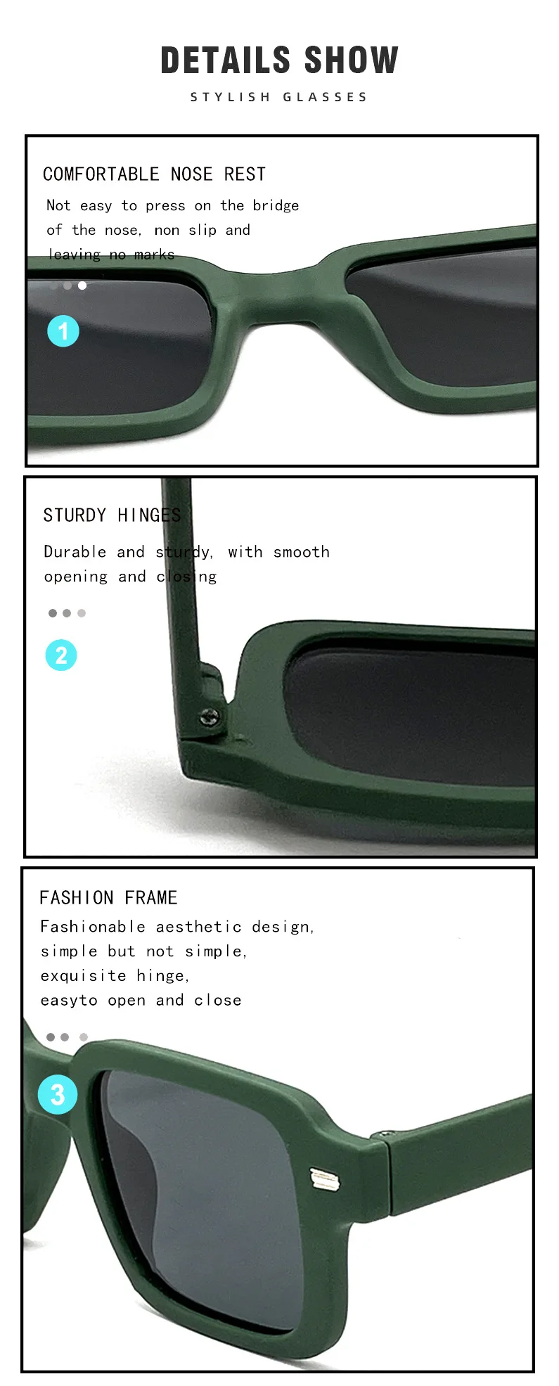Neue Vintage Quadratische Sonnenbrille für Damen und Herren Marken-Rechteck-Sonnenbrille Ovale Brillen für Männer und Frauen – Detail 4