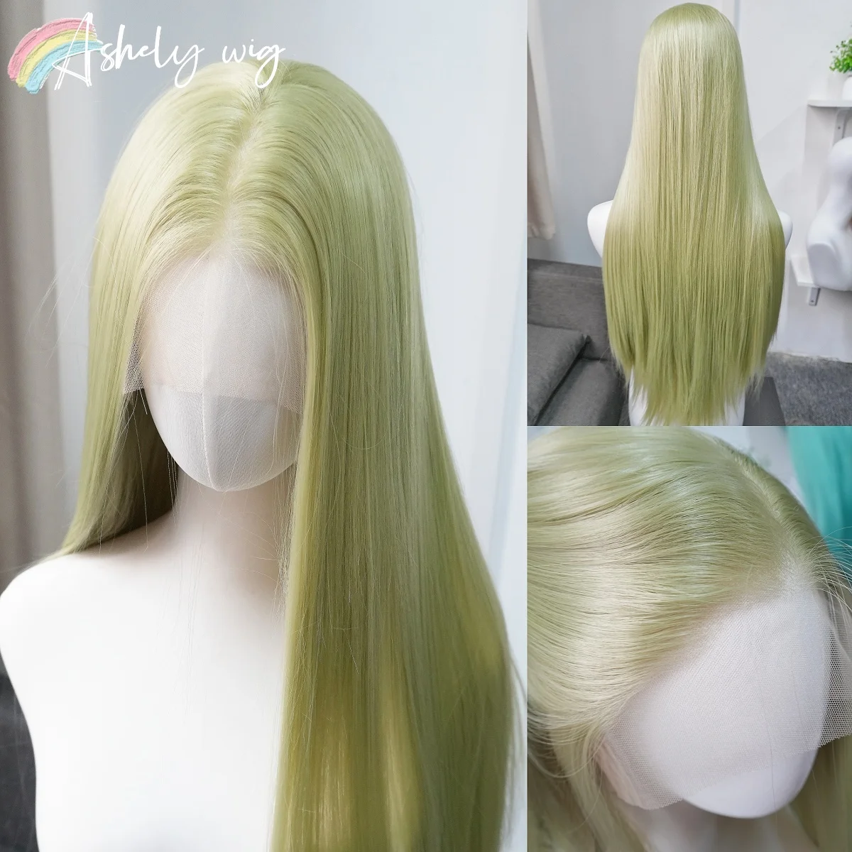 Matcha Green Wig 13x4 Lace Front Wig 26inch Light Green Long Straight Hair Wig for Cosplay Heat-resistant Synthetic Lace Wigs