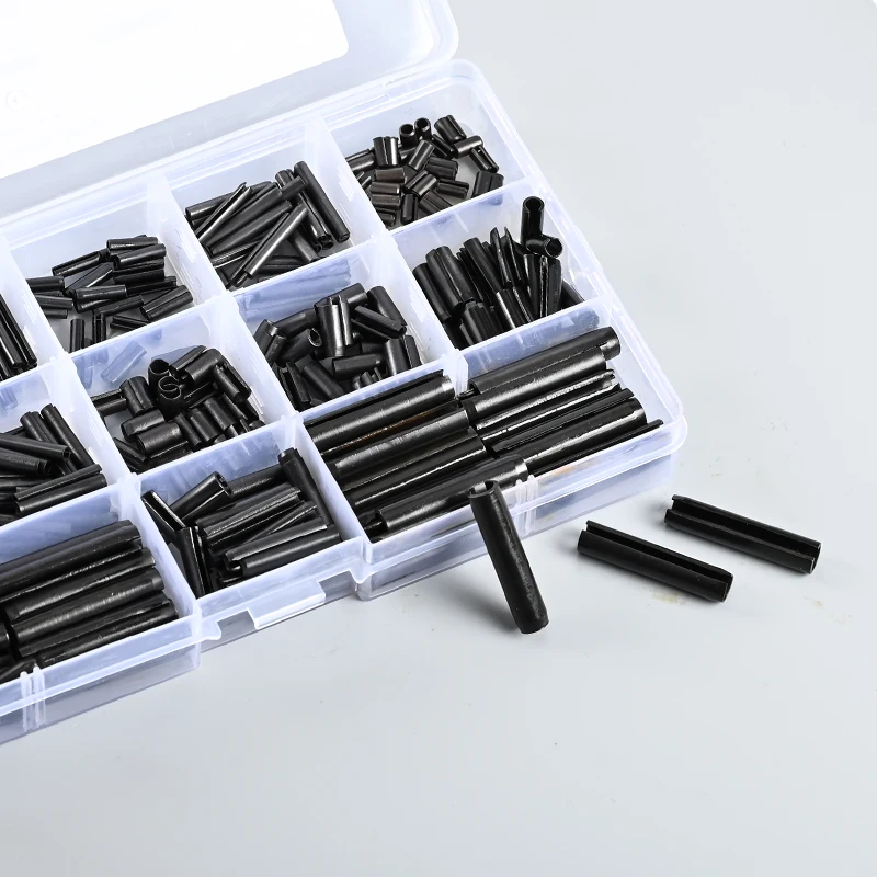 390PcS Steel Split Spring Dowel Fension Roll Pin Assortment Kit Manganese steel black elastic cylindrical pin split pin