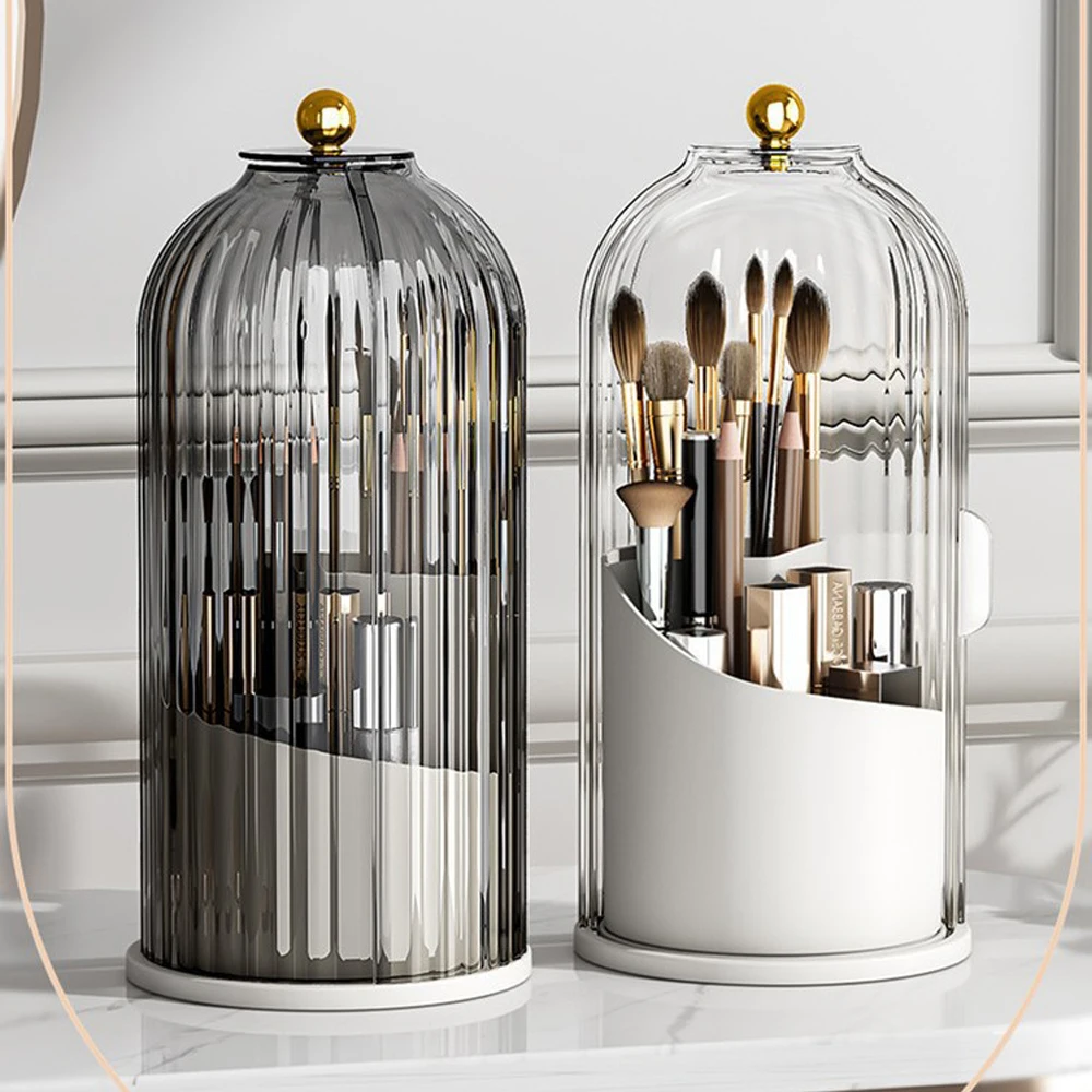 1Pcs 360° Rotating Makeup Brush Holder With Lid Luxury Cosmetic Organizer Lipstick Eyebrow Pencil Holder Eye Shadow Storage Box