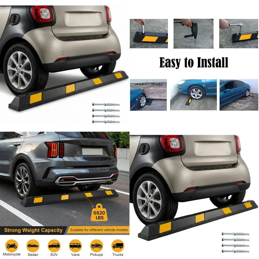 

Heavy-Duty 72 Rubber Parking Bumpers with 8 Yellow Reflective Safety Strips for Cars, Trucks, and RVs