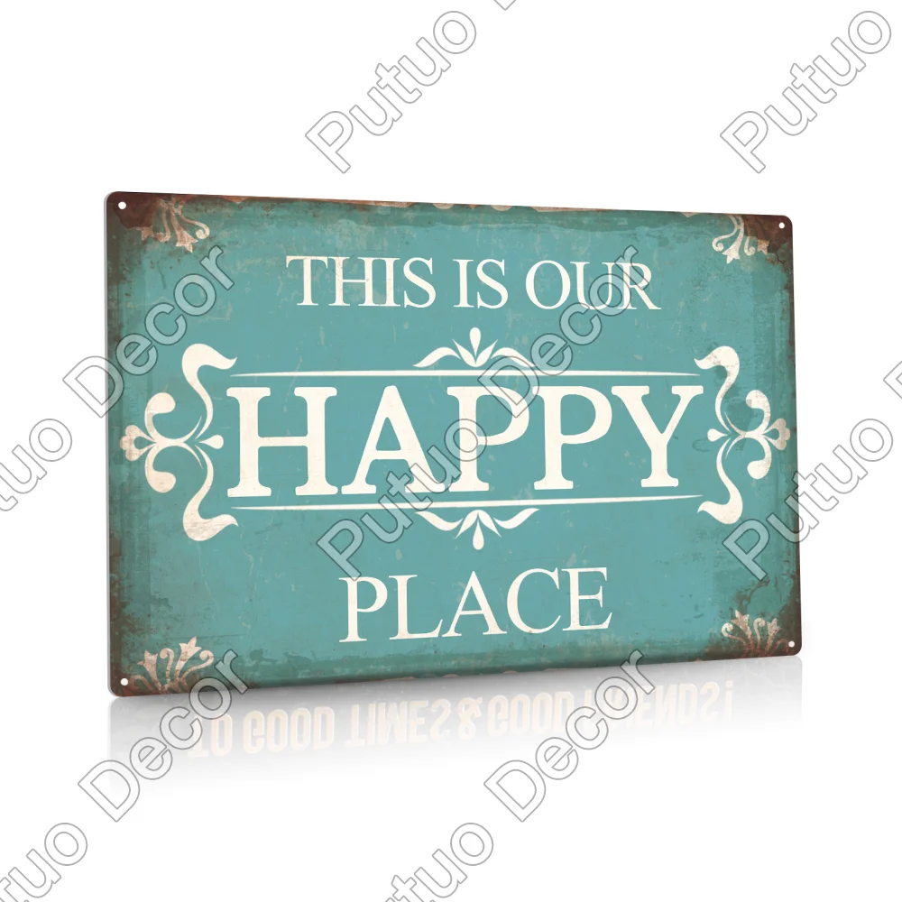 Putuo Decor Funny Tin Sign Vintage Metal Plaque for Home Bar Man Cave Office Bathroom Wall Decor This Is My Happy Place