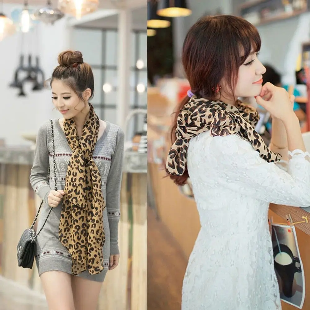 Hot 1PC Large Silk Soft Georgette Long Style Chiffon Stole Leopard Scarf Wrap Shawl Scarves