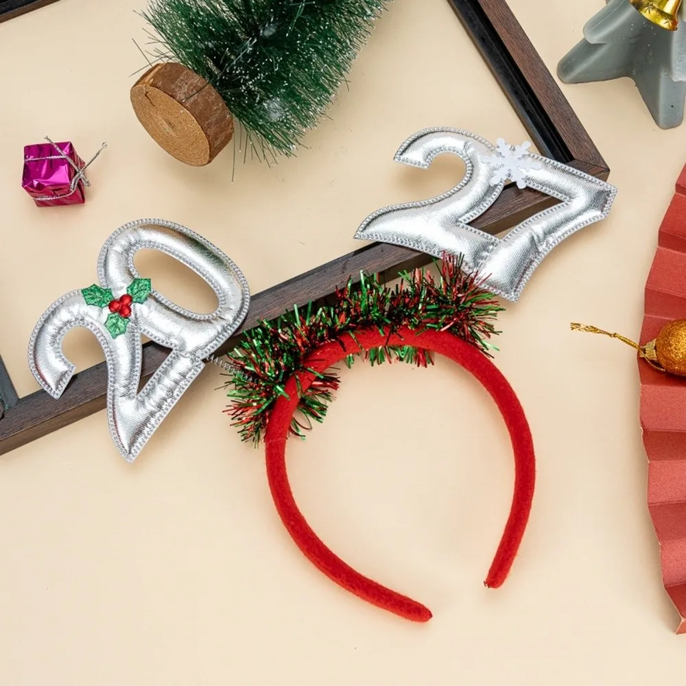 Office Glitter Tinsel New Year Headband Snowflake Number 2027 Christmas Hair Hoop Colorful Holiday Themed Party Hairband Holiday