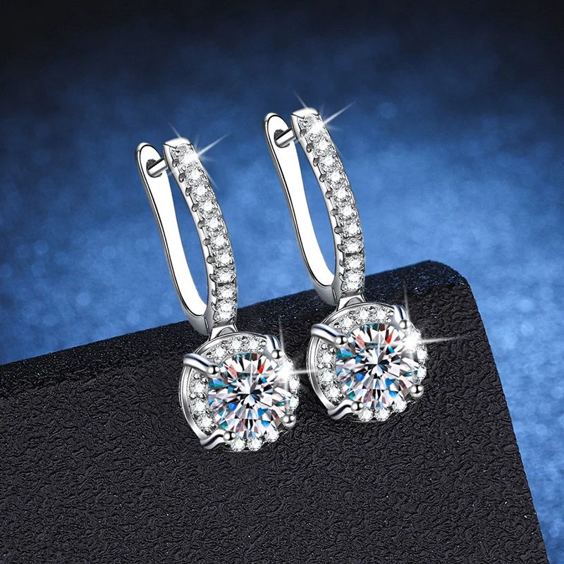 E015 Lefei Fashion Luxury Diamond-set Classic Color D Moissanite Round Dangle Earrings Women s925 Sterling Silver Party Jewelry