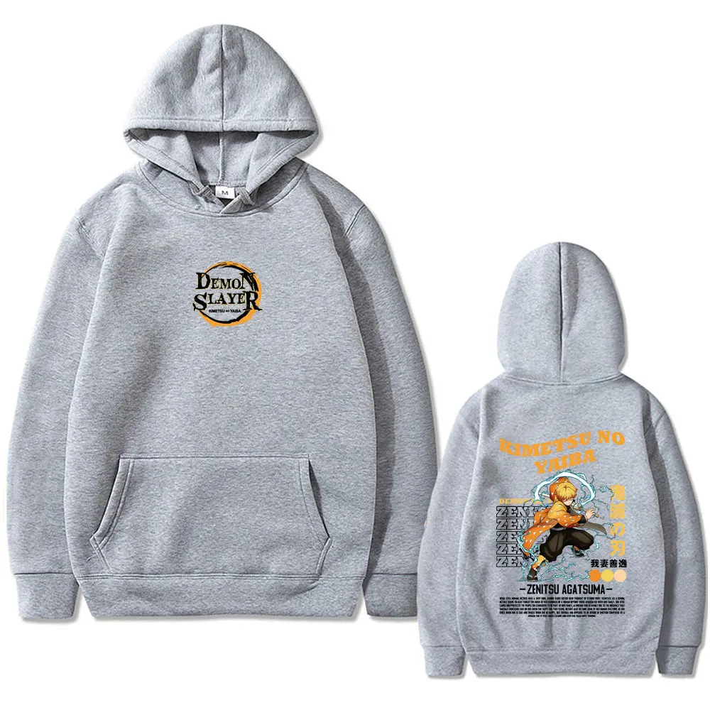 Limited Anime Demon Slayer Agatsuma Zenitsu Print Hoodie Men Women Cartoon Casual Hooded Sweatshirt Male Vintage Casual Hoodies