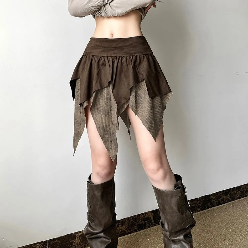 SylCue مثير موضة التنانير الصغيرة امرأة مرونة الخصر غير النظامية المرقعة هيم الساخن الفتيات شارع العليا نمط قيعان الموضة الأنيقة #1