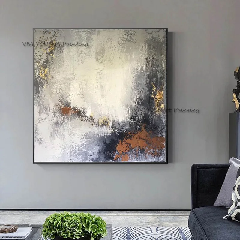 

Hand-painted Abstract Oil Painting On Canvas In Living Room Gold Modern Wall Art Decorative Painting Frameless