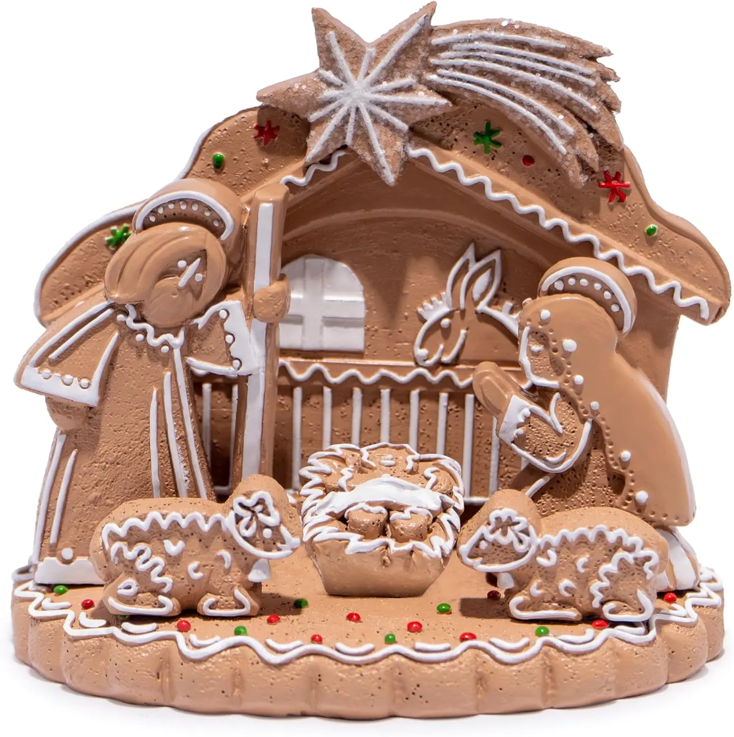 Gingerbread Themed Nativity Scene, Christmas Decor Figurines for Holiday Display, Indoor Home Xmas Party Decorations
