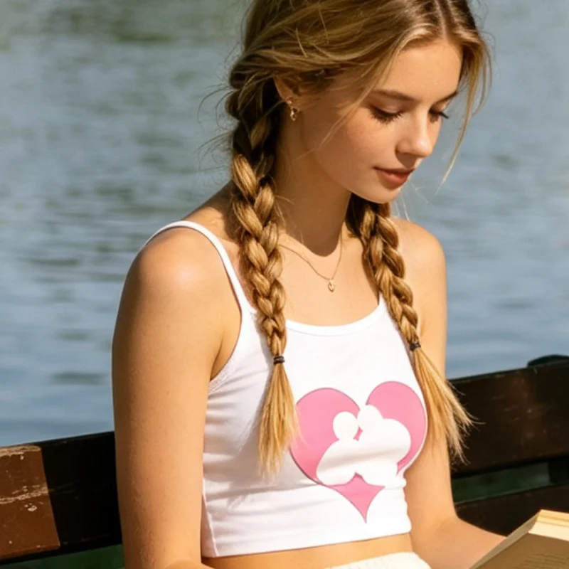 Summer Casual Slim Fit Sleeveless Streetwear Y2k Style Vintage Harajuku Sweet Crop Tops Printed Sling Strap Graphics Tank Tops