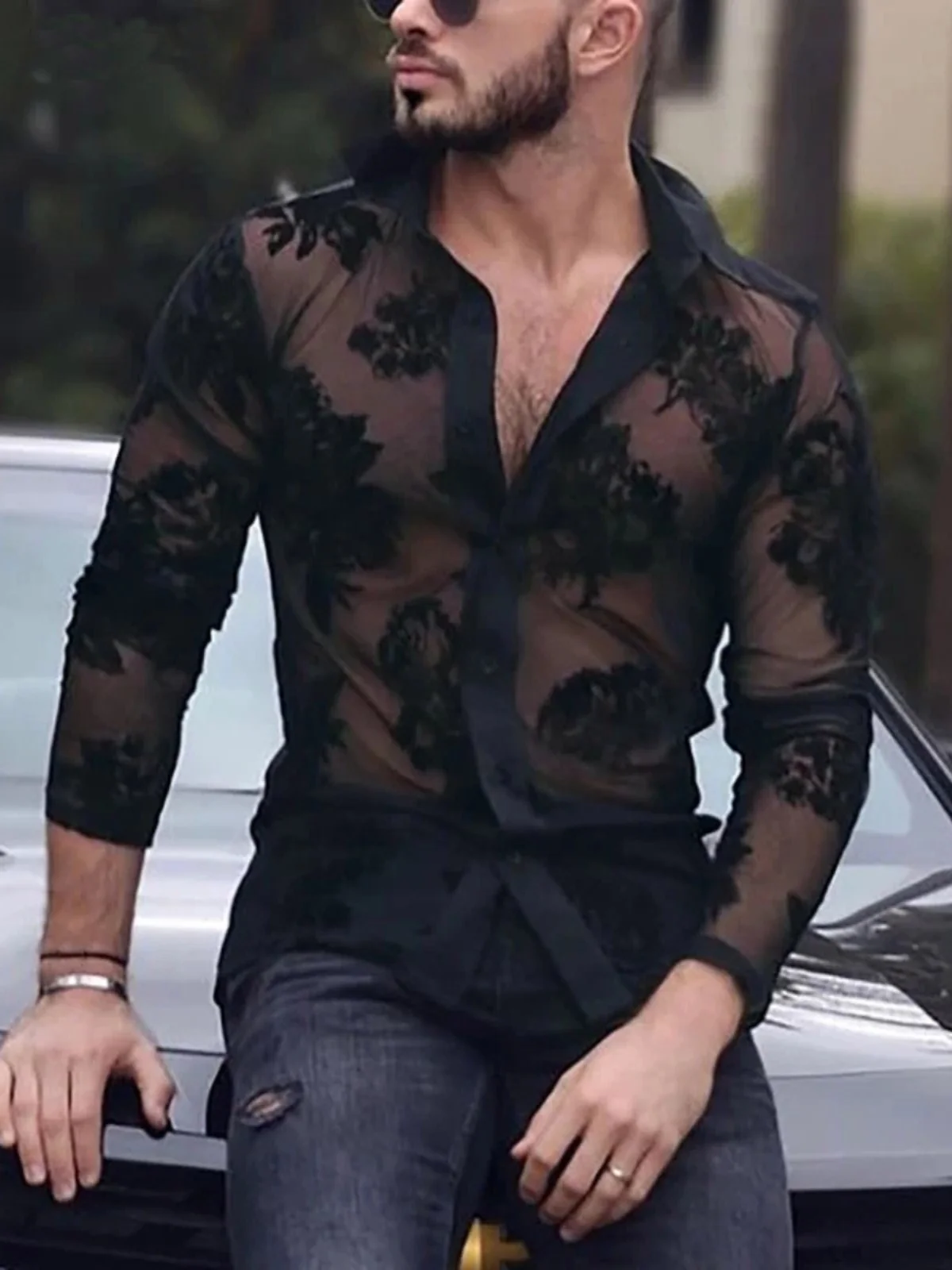 

Мужские Long Sve Lace Me irt Дышащие модные сексуальные сетчатые irt для отдыха из полиэфирного волокна Молодежные Жан Весна Осень W...