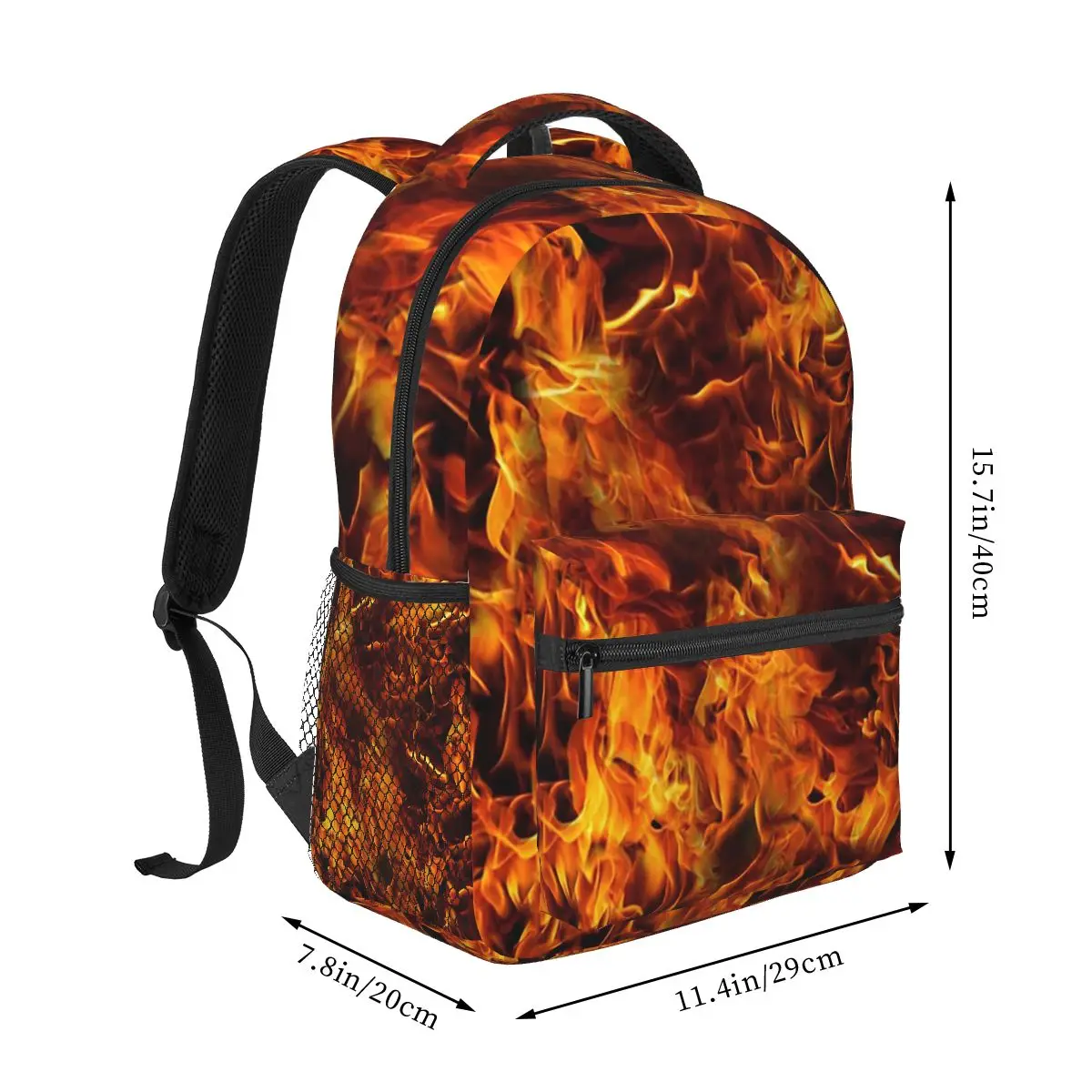 Fire And Flames Pattern Backpacks Boys Girls Bookbag Students School Bags Cartoon Travel Rucksack Shoulder Bag Large Capacity