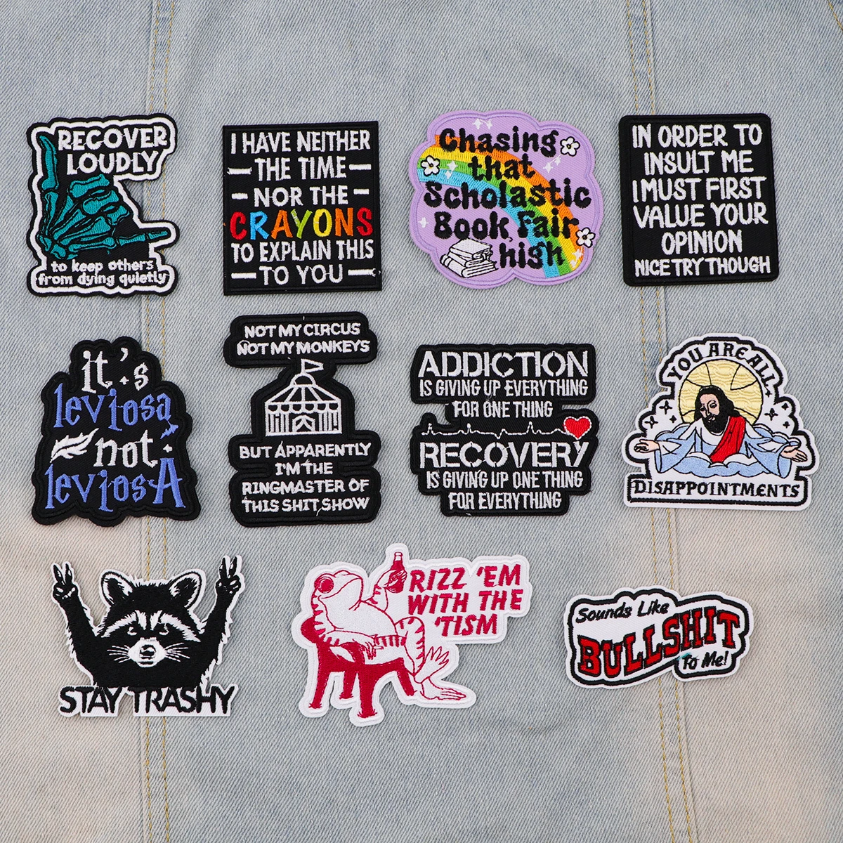 Cotações Inglês Patches bordados para vestuário, Patches termoadesivos, DIY Ferro em Patch, Etiqueta De Costurar Applique