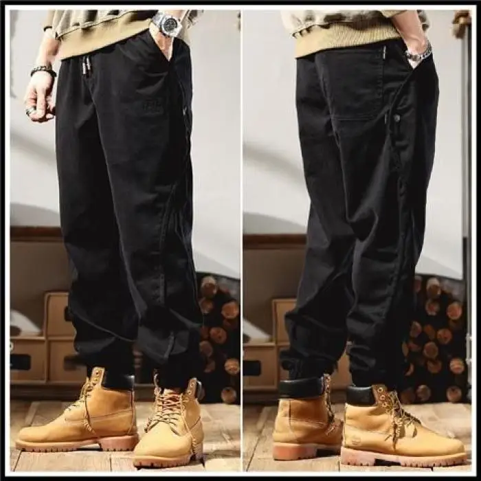 

Retro Casual Loose Men's Long Pants Autumn Winter New Sle Harlan Trousers Elastic Waist Baggy Fit Polyester Fiber