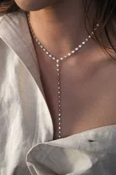 Round Bezel Set Tennis Link Chain Long Y Lariat Luxury Fashion Sexy Women Jewelry Necklace
