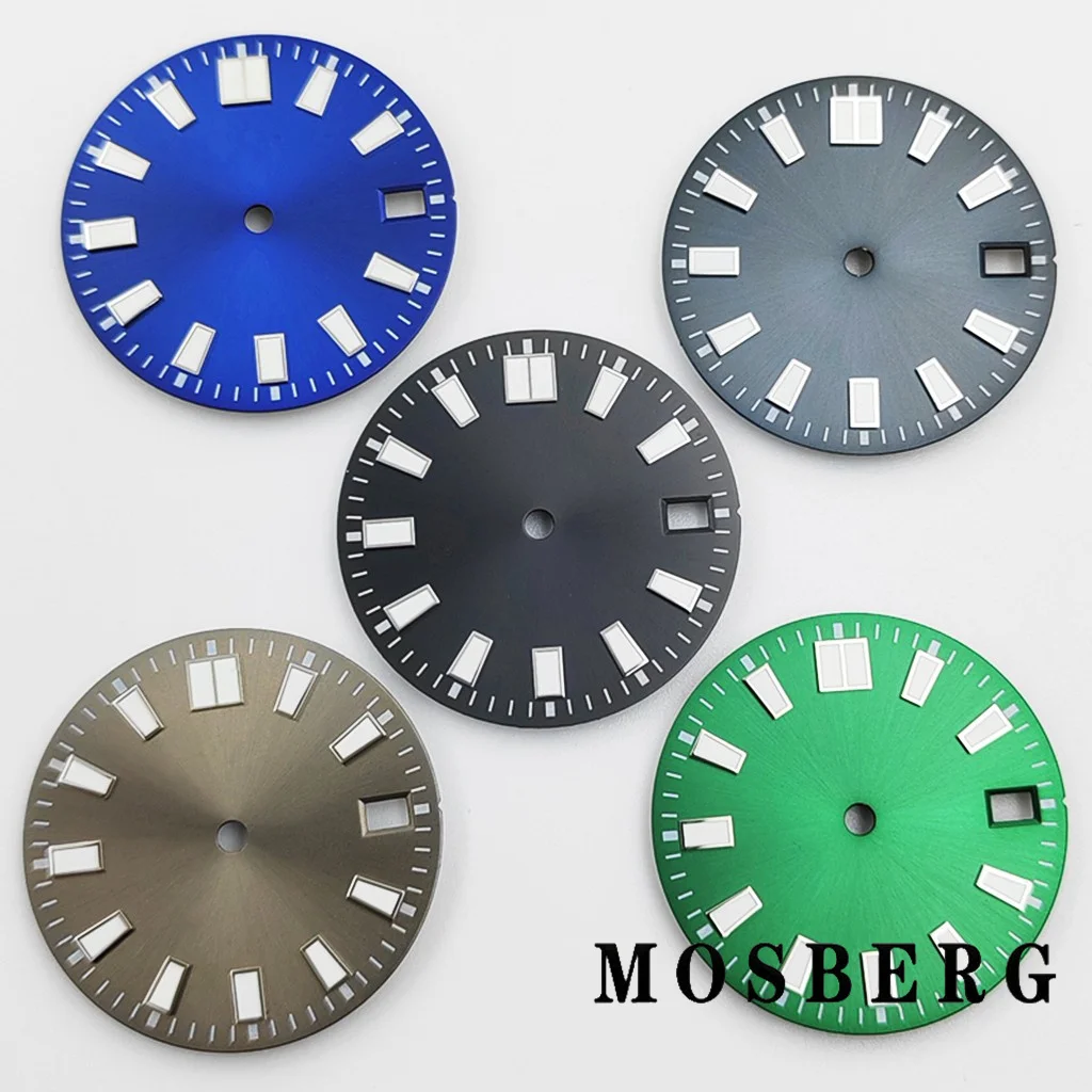 Циферблат часов NH34 28,5 мм, зеленый, светящийся, с окошком даты, подходит для NH34 NH35, 3,0 часа, 3,8 часа, 4,2, автоматический механизм