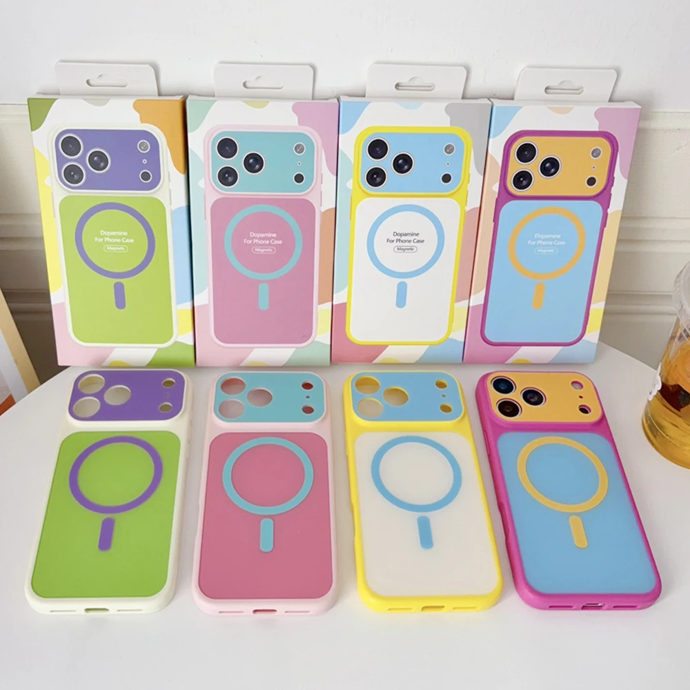 Case For iPhone 18 17 16 15 14 13 Pro Max Plus Luxury Candy Contrast Color For Magsafe Magnetic Wireless Charge Shockproof Cover